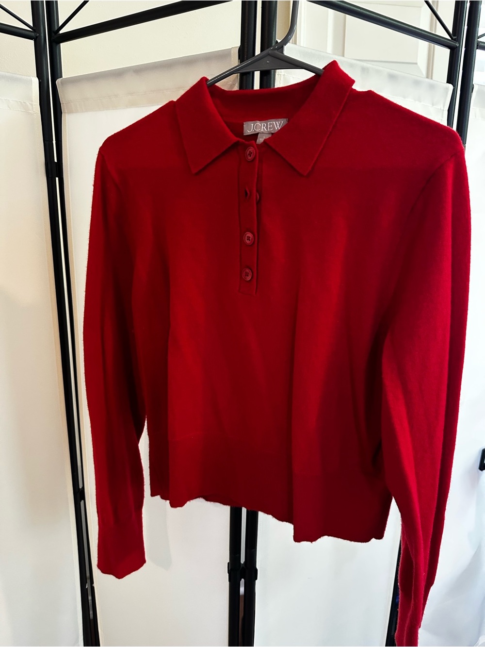 J. Crew Red Cashmere Blend Long-Sleeve Polo Sweater